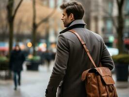 Man enjoys a leisurely stroll through the vibrant city streets AI Generative photo