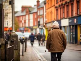 Man enjoys a leisurely stroll through the vibrant city streets AI Generative photo