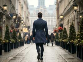 hombre disfruta un sin prisa paseo mediante el vibrante ciudad calles ai generativo foto