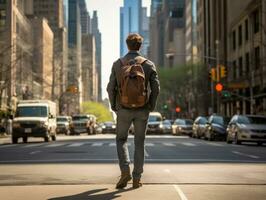 Man enjoys a leisurely stroll through the vibrant city streets AI Generative photo