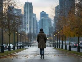 Man enjoys a leisurely stroll through the vibrant city streets AI Generative photo