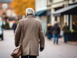 Man enjoys a leisurely stroll through the vibrant city streets AI Generative photo