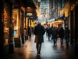 Man enjoys a leisurely stroll through the vibrant city streets AI Generative photo