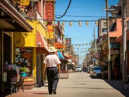 Man enjoys a leisurely stroll through the vibrant city streets AI Generative photo