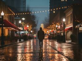 hombre disfruta un sin prisa paseo mediante el vibrante ciudad calles ai generativo foto