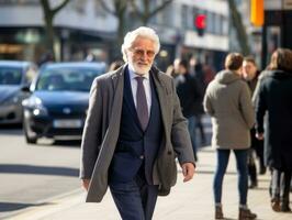 hombre disfruta un sin prisa paseo mediante el vibrante ciudad calles ai generativo foto