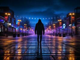 Man enjoys a leisurely stroll through the vibrant city streets AI Generative photo