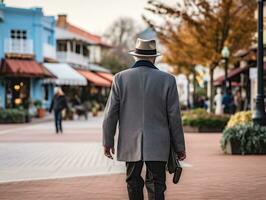 hombre disfruta un sin prisa paseo mediante el vibrante ciudad calles ai generativo foto