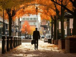 Man enjoys a leisurely stroll through the vibrant city streets AI Generative photo