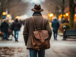 Man enjoys a leisurely stroll through the vibrant city streets AI Generative photo