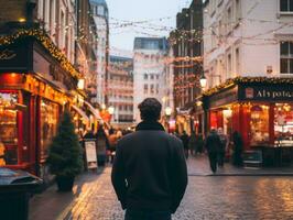 Man enjoys a leisurely stroll through the vibrant city streets AI Generative photo