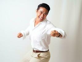 40 year old asian man in playful pose on white background AI Generative photo