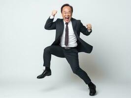 40 year old asian man in playful pose on white background AI Generative photo