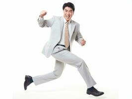 40 year old asian man in playful pose on white background AI Generative photo