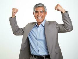 40 year old asian man in playful pose on white background AI Generative photo