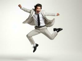 40 year old asian man in playful pose on white background AI Generative photo