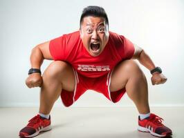 40 year old asian man in playful pose on white background AI Generative photo
