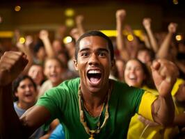 Brazilian man celebrates his soccer teams victory AI Generative photo