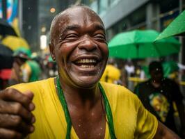 Brazilian man celebrates his soccer teams victory AI Generative photo