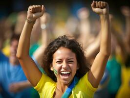 Brazilian man celebrates his soccer teams victory AI Generative photo