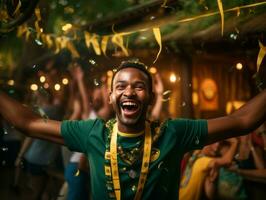 Brazilian man celebrates his soccer teams victory AI Generative photo