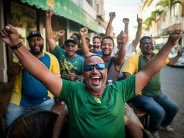 Brazilian man celebrates his soccer teams victory AI Generative photo