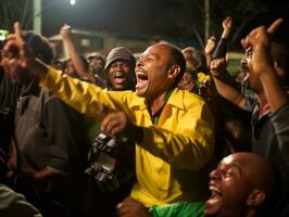 Brazilian man celebrates his soccer teams victory AI Generative photo