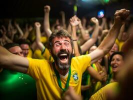 Brazilian man celebrates his soccer teams victory AI Generative photo