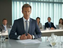 Man in a business meeting leading with confidence AI Generative photo