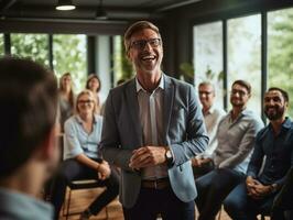 Man in a business meeting leading with confidence AI Generative photo