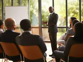 Man in a business meeting leading with confidence AI Generative photo