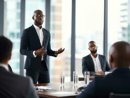 Man in a business meeting leading with confidence AI Generative photo