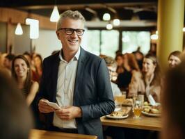 Man in a business meeting leading with confidence AI Generative photo