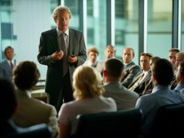 Man in a business meeting leading with confidence AI Generative photo