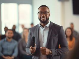 Man in a business meeting leading with confidence AI Generative photo