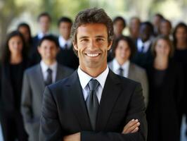 Man in a business meeting leading with confidence AI Generative photo
