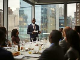 Man in a business meeting leading with confidence AI Generative photo