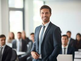 Man in a business meeting leading with confidence AI Generative photo