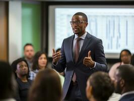 Man in a business meeting leading with confidence AI Generative photo