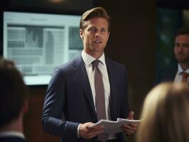 Man in a business meeting leading with confidence AI Generative photo