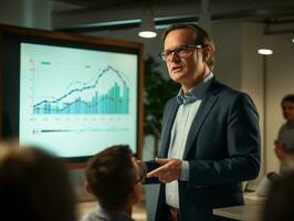 Man in a business meeting leading with confidence AI Generative photo