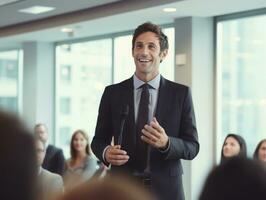 Man in a business meeting leading with confidence AI Generative photo