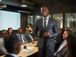 Man in a business meeting leading with confidence AI Generative photo