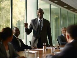 Man in a business meeting leading with confidence AI Generative photo