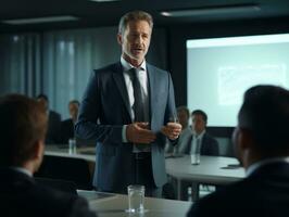 Man in a business meeting leading with confidence AI Generative photo