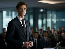 Man in a business meeting leading with confidence AI Generative photo