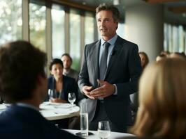 Man in a business meeting leading with confidence AI Generative photo