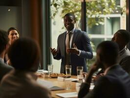 Man in a business meeting leading with confidence AI Generative photo