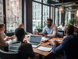 Man in a business meeting leading with confidence AI Generative photo