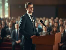 Man in a business meeting leading with confidence AI Generative photo